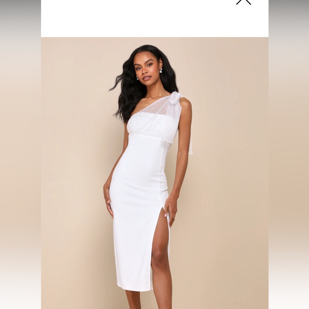 Lulu’s XL, white, off shoulder beaded dress